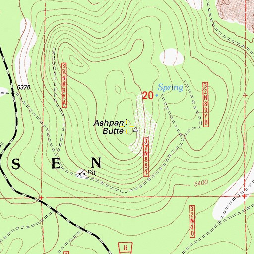 Topographic Map of Ashpan Butte, CA