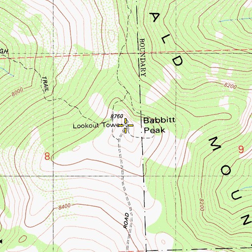 Topographic Map of Babbitt Peak, CA