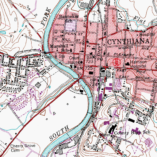 Topographic Map of The Old Bridge (historical), KY