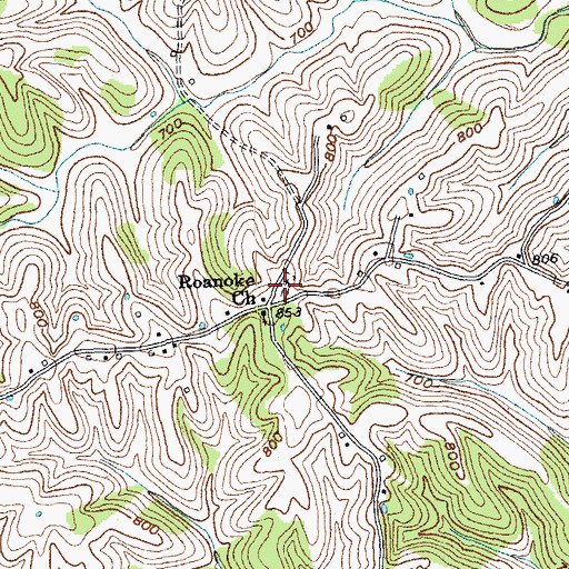 Topographic Map of Roanoke Cemetery, KY