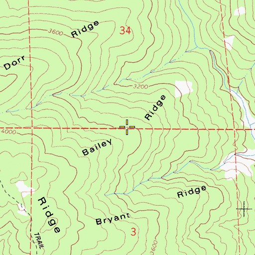 Topographic Map of Bailey Ridge, CA