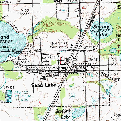 Topographic Map of Sand Lake Fire Department Station 1, MI