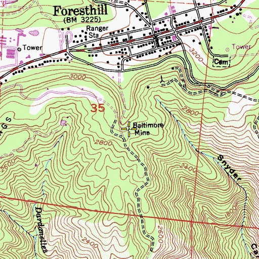 Topographic Map of Baltimore Mine, CA