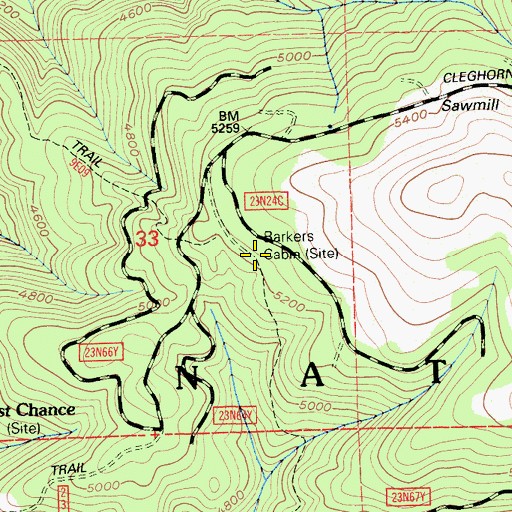 Topographic Map of Barkers Cabin, CA
