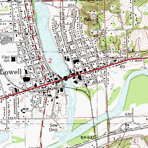 Topographic Map of Lowell City Hall, MI
