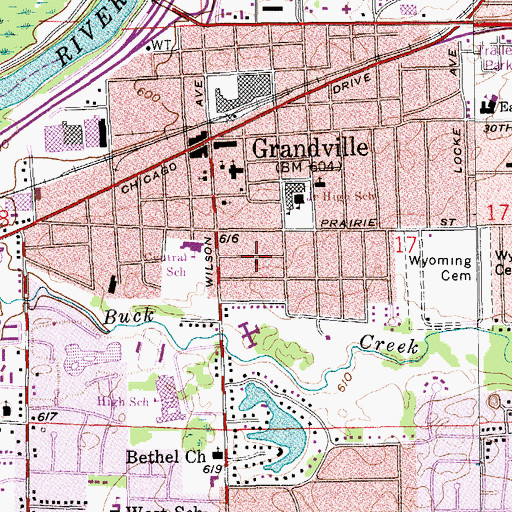 Topographic Map of Grandville-Jenison Church, MI