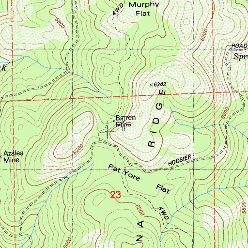 Topographic Map of Barren Mine, CA