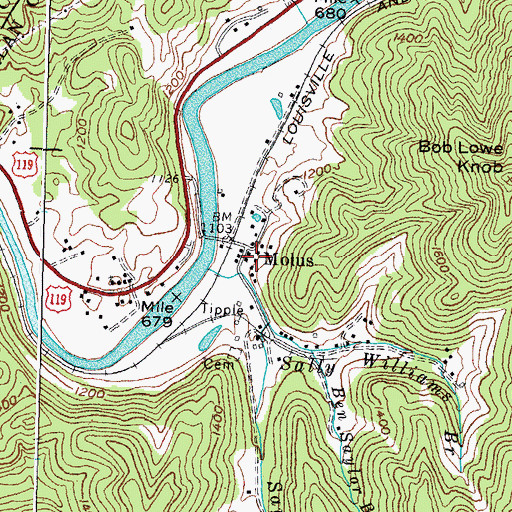Topographic Map of Molus Post Office (historical), KY