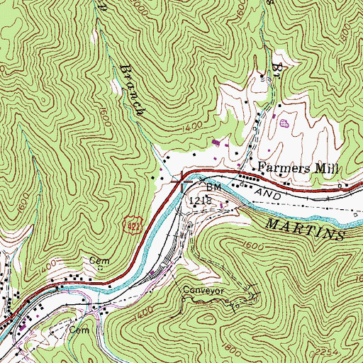 Topographic Map of Pine Branch School (historical), KY