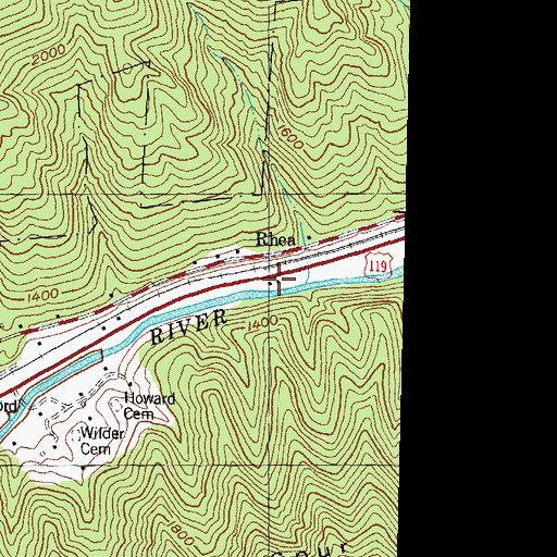Topographic Map of Rhea Railroad Station (historical), KY