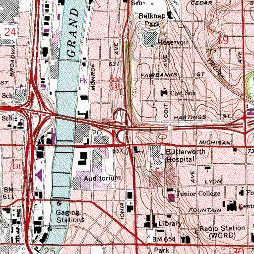 Topographic Map of Interchange 77C, MI