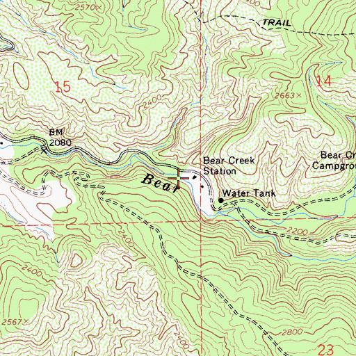 Topographic Map of Bear Creek Station, CA