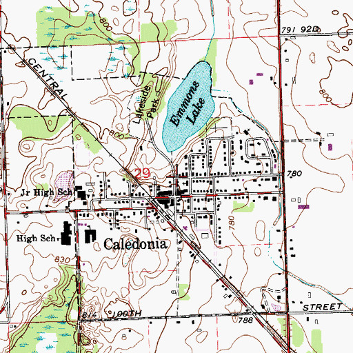 Topographic Map of Caledonia Library, MI