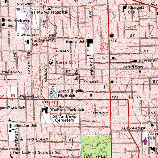 Topographic Map of Gerald R Ford Boyhood Home Historical Marker, MI