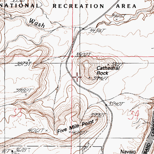Topographic Map of Cathedral Rock, AZ