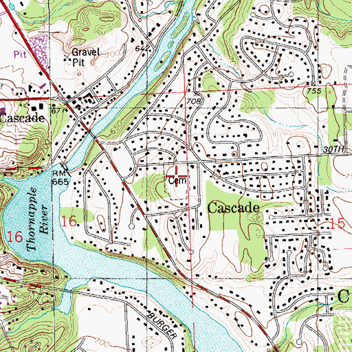 Topographic Map of Cascade Cemetery, MI