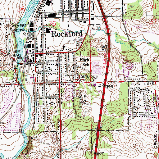 Topographic Map of Old Rockford Cemetery, MI