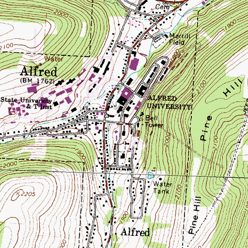 Topographic Map of Alfred Village Historic District, NY