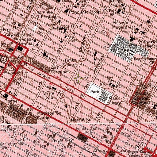 Topographic Map of Bryant Theatre (historical), NY