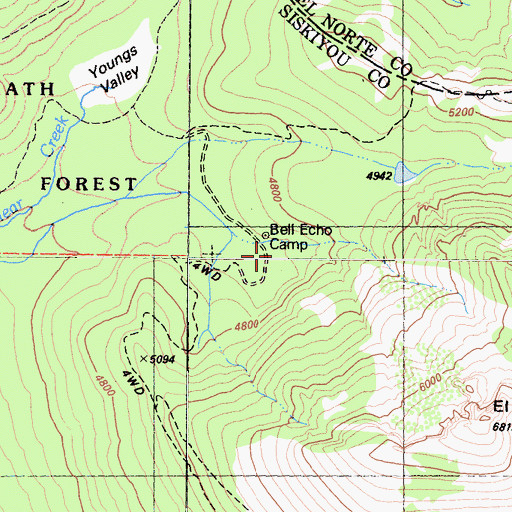 Topographic Map of Bell Echo Camp, CA
