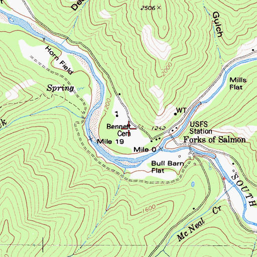 Topographic Map of Bennett Cemetery, CA