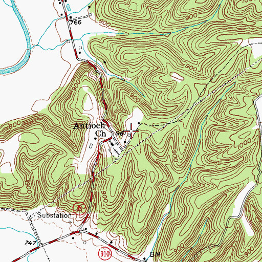Topographic Map of Antioch Hill, KY