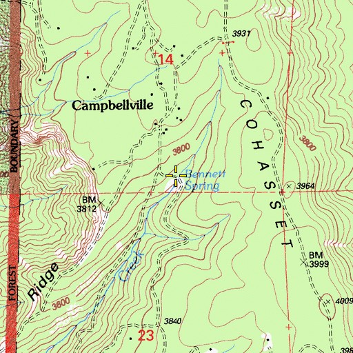 Topographic Map of Bennett Spring, CA