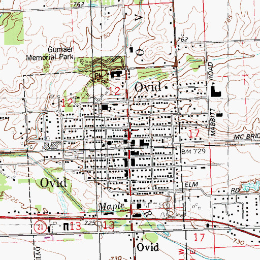 Topographic Map of Village of Ovid Historical Marker, MI