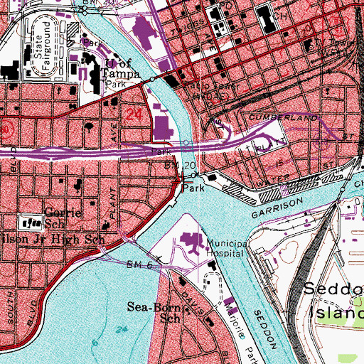 Topographic Map of Bayshore Boulevard Linear Park, FL