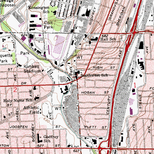 Topographic Map of Roosevelt Park Community Church, MI