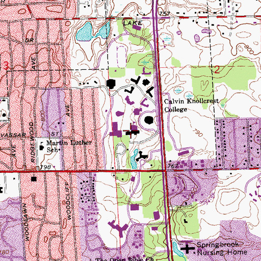 Topographic Map of Hiemenga Hall, MI