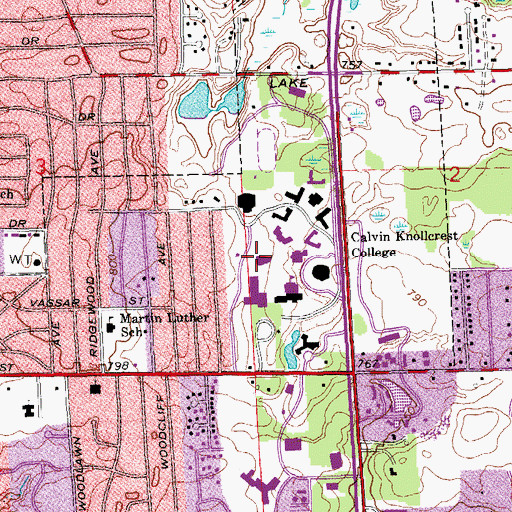 Topographic Map of DeVries Hall, MI