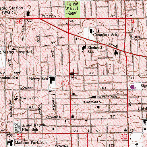 Topographic Map of Community Bible Baptist Church, MI