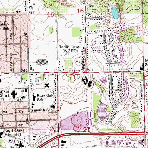 Topographic Map of Oakhill Presbyterian Church, MI
