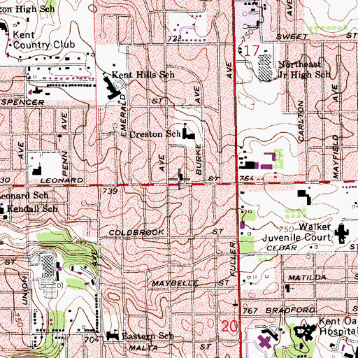 Topographic Map of East Leonard Christian Reformed Church, MI