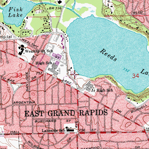 Topographic Map of East Grand Rapids Police Department, MI