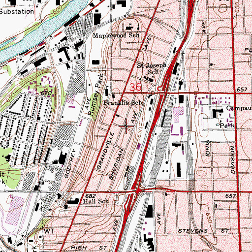 Topographic Map of Mid-City Baptist Church, MI