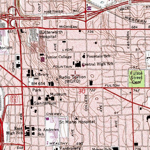 Topographic Map of Davenport University-Grand Rapids Fulton Street Location, MI