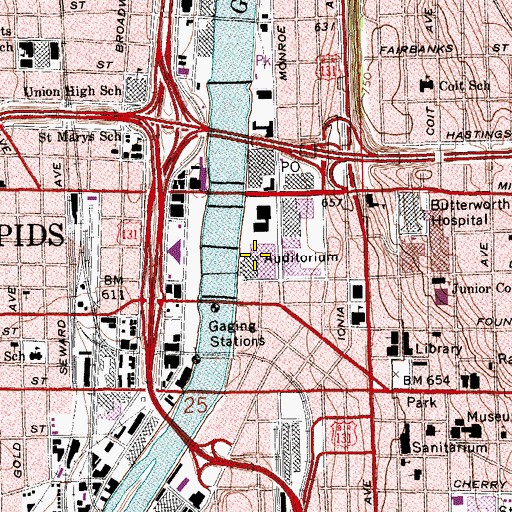 Topographic Map of DeVos Performance Hall, MI