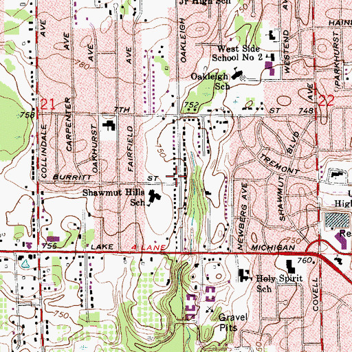 Topographic Map of Shawmut Hills Park, MI