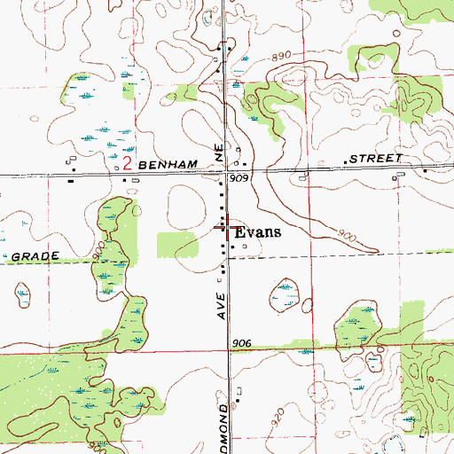 Topographic Map of Evans Post Office (historical), MI