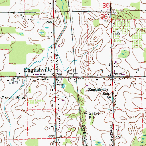 Topographic Map of Englishville Station, MI