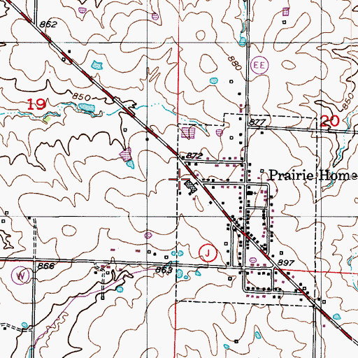Topographic Map of Prairie Home Elementary School, MO