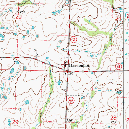 Topographic Map of Hardeman Elementary School, MO
