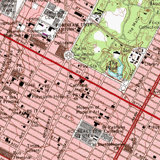 Topographic Map of Carnegie Hall Cinema (historical), NY