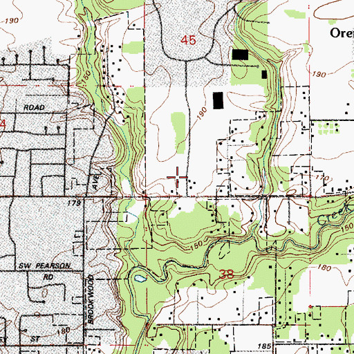 Topographic Map of 53rd Avenue Community Park, OR