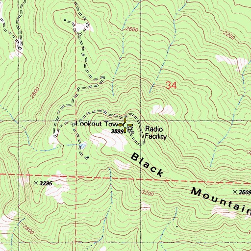 Topographic Map of Black Mountain, CA