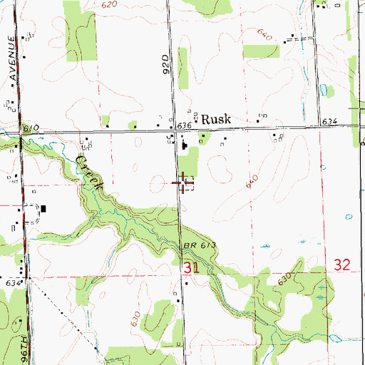 Topographic Map of Rusk Cemetery, MI