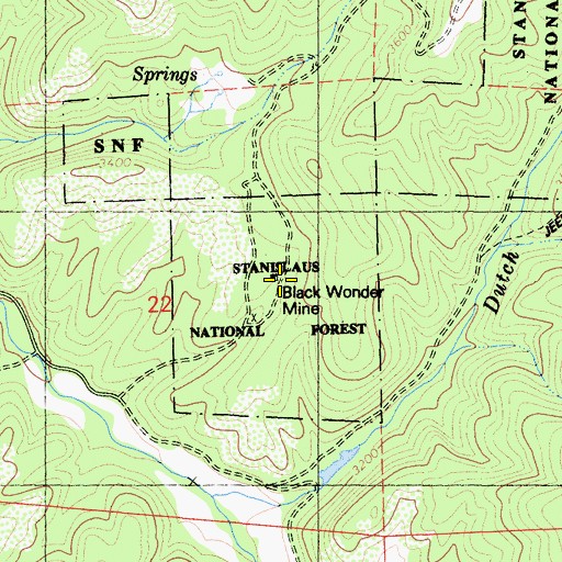 Topographic Map of Black Wonder Mine, CA