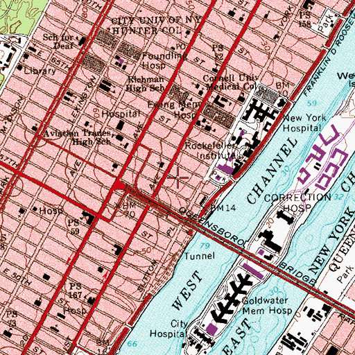 Topographic Map of Clearview's First and 62nd Cinema, NY